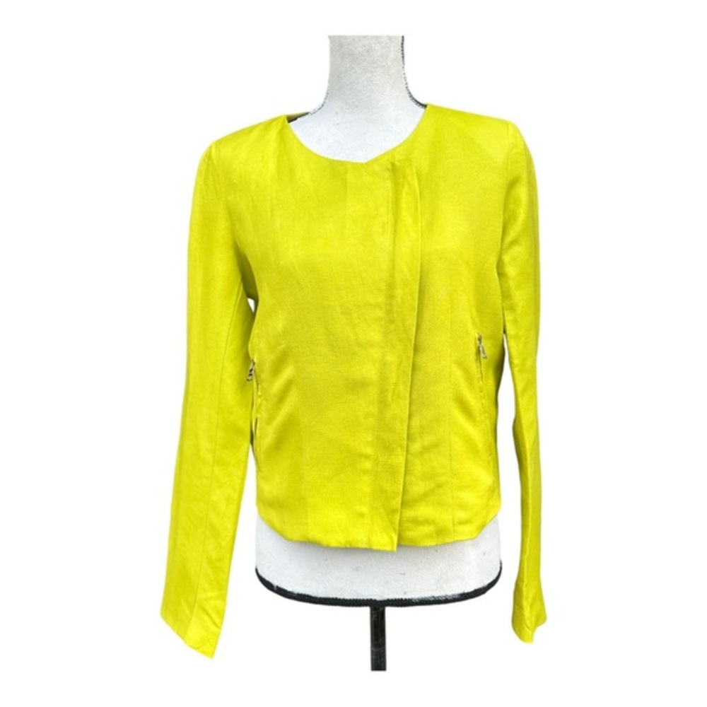 KAREN KANE Jacket Blazer Zip-Front Women Small Light  Green linen Pocket Lined‎